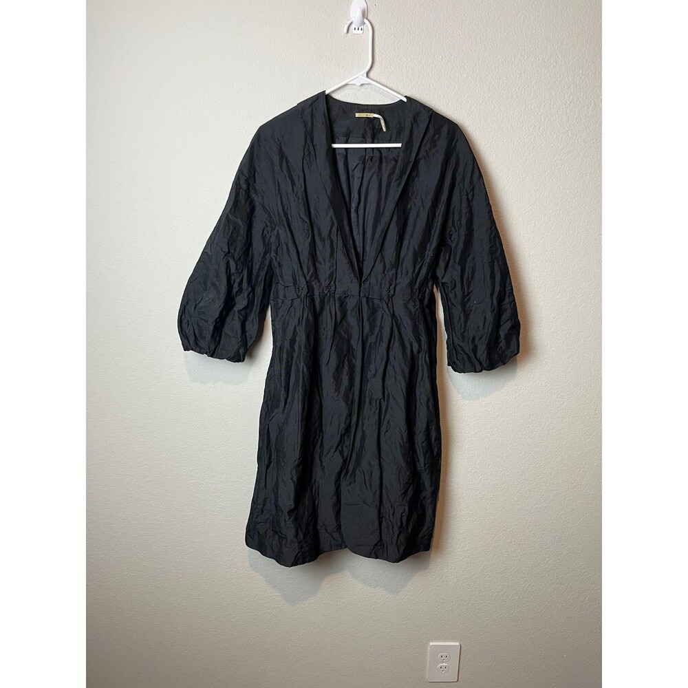 Max Studio Dress Womens Medium Black Textured V Neck 3/4 Sleeve Silk Lined‎